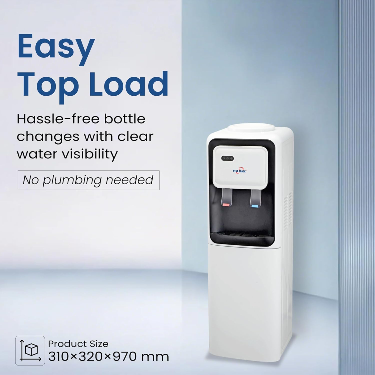 Fontaine à eau à chargement par le haut, modèle ST-LWD-19, avec eau chaude, eau froide, compartiment de rangement de 12L, refroidissement par compresseur et design compact idéal pour la maison, le bureau ou le cellier. – Image 3