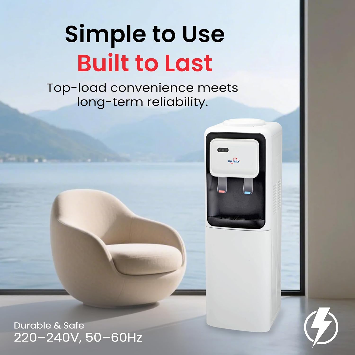 Fontaine à eau à chargement par le haut, modèle ST-LWD-19, avec eau chaude, eau froide, compartiment de rangement de 12L, refroidissement par compresseur et design compact idéal pour la maison, le bureau ou le cellier. – Image 5