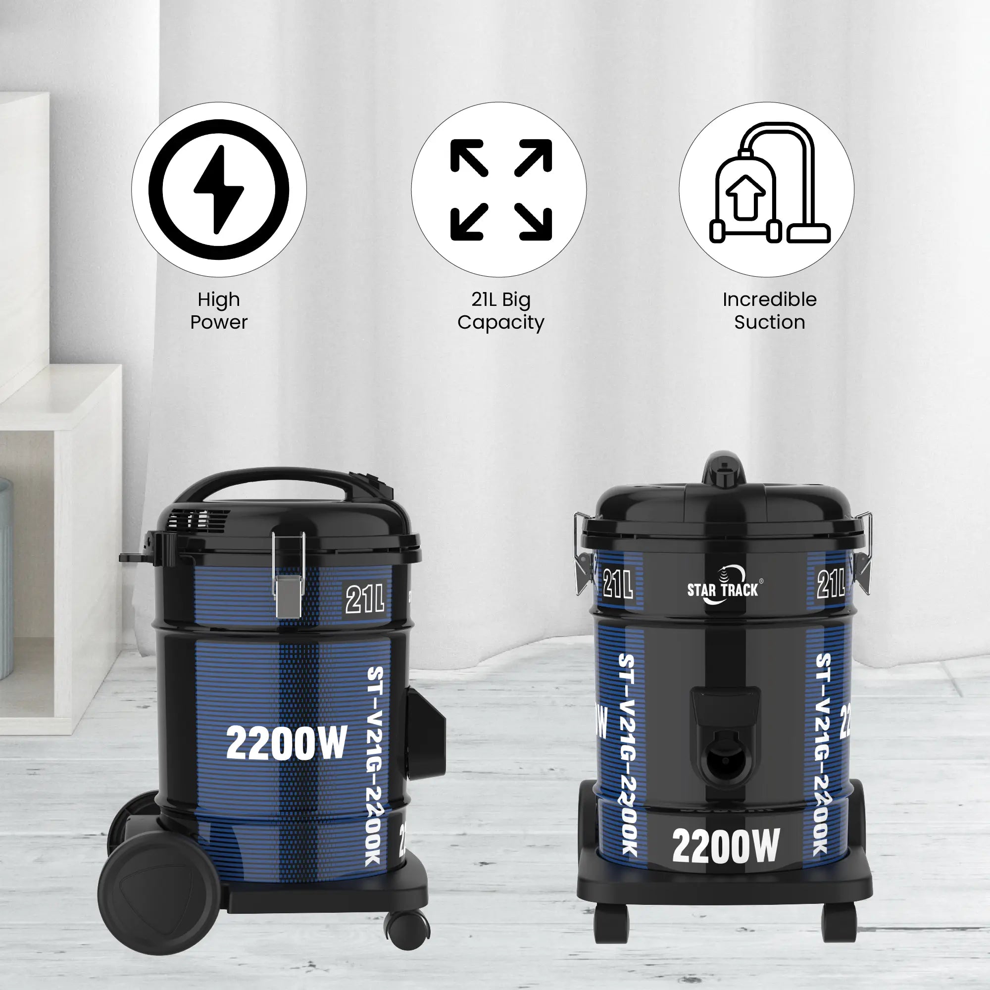 Aspirateur 21L, 2200W, câble 7m, tube télescopique, moteur en cuivre. – Image 3